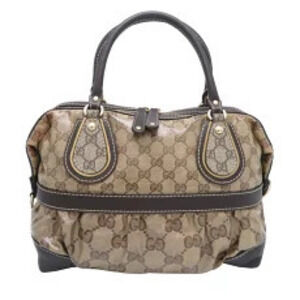 Gucci Boston Bag Handbag GG Crystal Beige Dark Brown